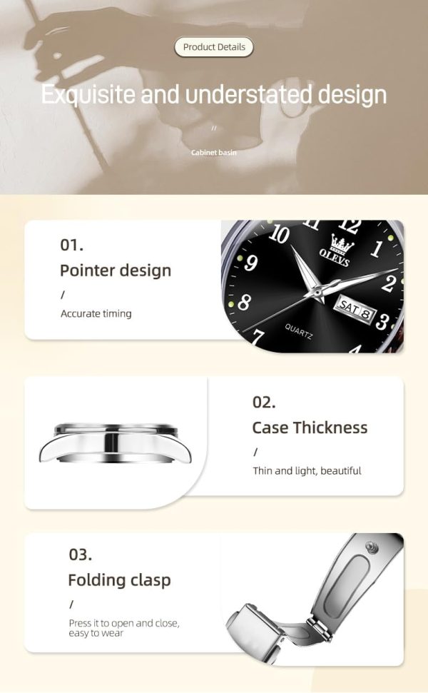 Watches Date and Day Watches with Silver Gold Stainless Steel - Image 8
