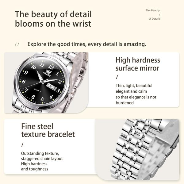 Watches Date and Day Watches with Silver Gold Stainless Steel - Image 9