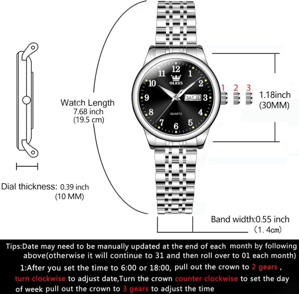 Watches Date and Day Watches with Silver Gold Stainless Steel - Image 5
