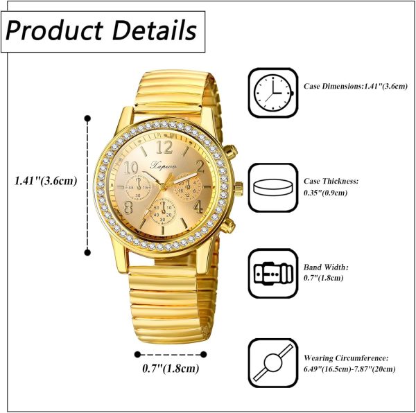 Quartz Watch Gold Plated Stretch Band Wristwatch - Image 5
